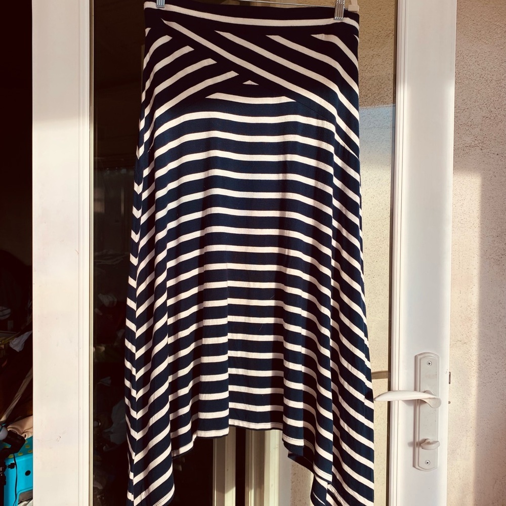 INC International Concepts Striped Asymmetrical Skirt Large Navy White Stretch